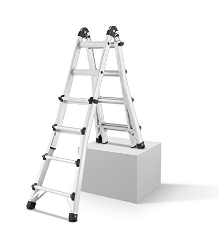 Hailo 7516-701 Alu-Multifunktions-Teleskopleiter MTL, 4×4 Sprossen – Verwendbar als Anlege- und Schiebeleiter, beidseitige Steh- und Treppenleiter - 2