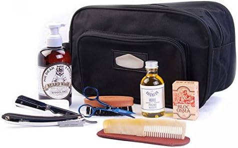 Mr Bear Family ujuh – Maintenance Kit Beard Beard Hair Scissors Beard Oil Beard Beard Lordson Comb Brush Bather in Horn Azema Bluebeards Revenge Shavette Bigou Lordson Alum Stone Steel Nylon Toiletry Kit Black