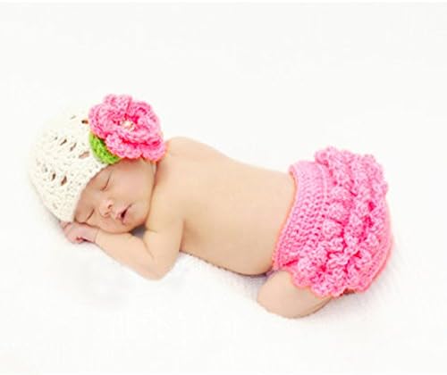 Fashion Cute Newborn Baby Boy Girl Costume Outfits Photography Props Flower Hat Pant