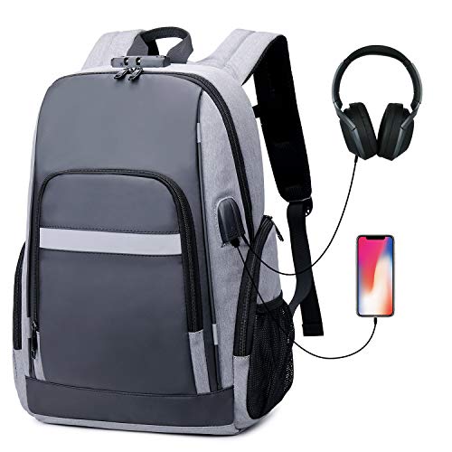 Preisvergleich Produktbild Laptop Rucksack mit USB-Ladeanschluss Schulrucksack Reiserucksack Leicht Wasserdicht Schulrucksack für Damen Herren für 15,6 Zoll Laptop und Notebook Grau