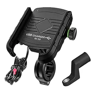 Mostos Waterproof Bike/Motorcycle/Scooter Mobile Phone Holder Mount with Fast USB 3.0 Charger with 360 Rotation, for Maps and GPS Navigation (Black, Jaw Grip with Fast Charger)