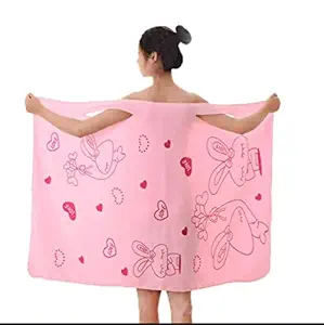 Amazin Homes Bath Towel for Girls Cotton Bathrobe Dress Women Lady Spa Shower Towel Body Wrap for Ladies|80 x 140 cm (Pink)