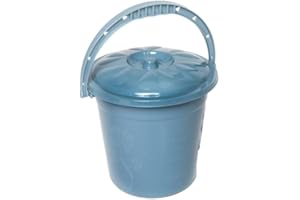 OMS HOME STORE Plastic Bucket with Lid Handle Small Large Storage Bucket Bin Container Measures (10L, Blue)