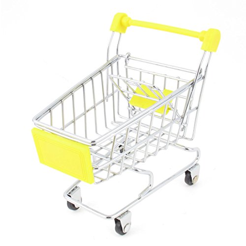 sourcingmap Stainless Steel Movable Mini-Shopping Cart Toy Silver Tone Yellow