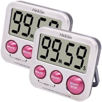 Hekisn Best Digital Kitchen Timer, Digital Stainless Steel Countdown Up Cooking Timer with Large Screen Strong Magnet Back, Kickstand, Auto Shut-Off for Kitchen Cooking Baking , Reminder for Student (2 Pack)