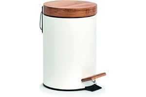 Zeller 18908 sminkhink, 3 ltr., metall/bambu, vit, soft-close, ca Ø 16,8 x 24 cm, sparkhink, scandi-design