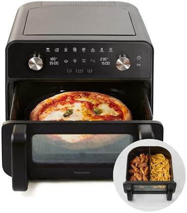 Panasonic NF-BC1000KXE Friggitrice ad Aria Flex con Finestra di Visualizzazione, XL Cestello Flessibile, Separatore Rimovibile, 9,6L, 30°-230°C, Vapore Delicato, 8 Preselezioni, Pulizia Facile, Nero