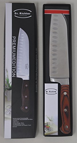 Dr. Richter Santokumesser aus hochwertigem Spezialedelstahl (5cr15mov; HRC 56+/-1); Griff aus Pakkaholz,Klingenlänge 18 cm - 2