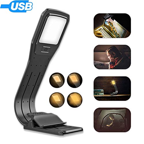Toolove Luce da Lettura Portatile, Lampada da Lettura a LED USB Ricaricabile, Lampada da Libro Pieghevole Con Clip, 4 Livelli di Luminosità per Libri, Riviste, eReader, eBook, iPad, Viaggio