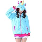 Unisex Einhorn Pullover Unicorn Kapuzenpullover Sweatjacke Cosplay Kostüm Halloween Geschenke für Erwachsene, Frauen, Männer (XL für 178-188cm, Blau)
