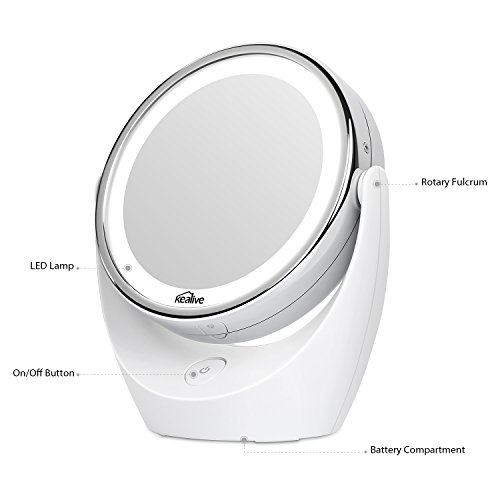 Kealive Kosmetikspiegel 1 X / 5 X Vergrößerung mit LED Beleuchtung Doppelseitiger Schminkspiegel 360° Drehbar für Make up , Rasieren , Reisen - 3