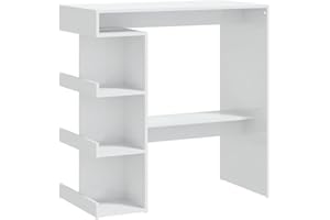vidaXL Bar Table with Storage Rack Home Living Room Kitchen Dining Room Furniture Bistro Pub Breakfast Bar High Table Desk High Gloss White