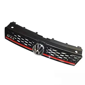 Car Craft Polo Grill Compatible With Volkswagen Polo Grill Gti Style Abs Central Sport Grille Gti Design Black Honey Comb Red Stripe With Badge And Logo 2014-2017