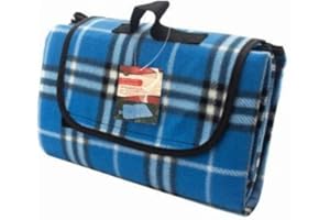 Homezone® Large Blue Tartan Fleece Outdoor Picnic Blankets,Waterproof Backing 135cm x 105cm Heavy Duty Material Camping Tote Mat.