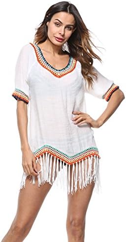 Sundresses, Women's Short Paragraph Sexy Fringed Fashion Beach Sun Dress Black and White Girlfriends Beach Travel (White)