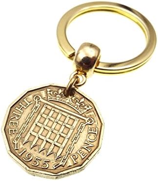 Genuine 1955 Brass Threepence Coin Keyring 63rd Birthday Gift