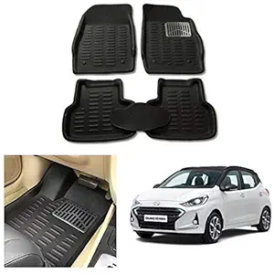 RS Enterprises Cars Carpet Floor/Foot 4D Mats for Hyundai Grand i10 Nios, Black