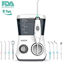ABOX Water Flosser, Dental Flosser for Teeth with 8 Jet Nozzles and 600ml Reservoir, 10 Adjustable Water Pressure and FDA Approved Oral Irrigator for Dental Cleaning