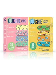 Aya Papaya Ouchie Non-Toxic Printed Bandages Combo Set Of 2 (40 Pack) - Pink & Yellow