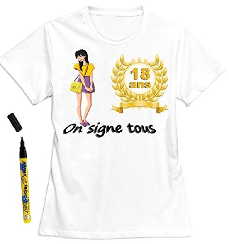 Mondial-fete - T-Shirt Femme 18 Ans à dédicacer - Taille L