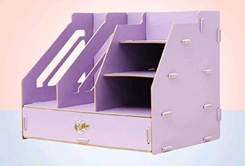 hyl Office Supplies Desktop Storage Box Wooden Large Bookshelf Creative Drawer Stationery Shelf Document Storage Rack ( Color : Purple Material: wood )