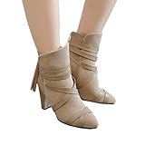 TianWlio Boots Stiefel Schuhe Stiefeletten Frauen Herbst Winter Quaste Schuhe Volltonfarbe Peeling High Heel Rutschfeste Spitze Stiefelette Weihnachten Beige 41
