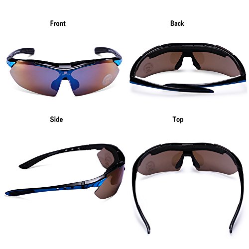 Carfia Multi TR90 UV 400 Outdoor Sport Brille Polarisiert Sonnenbrille Radbrille mit 5 wechselbare Linsen für Skilaufen Golf Radfahren Laufen Angeln Baseball - 8
