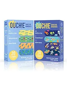 Aya Papaya Ouchie Non-Toxic Printed Bandages Combo Set Of 2 (40 Pack) - Blue & Space Blue