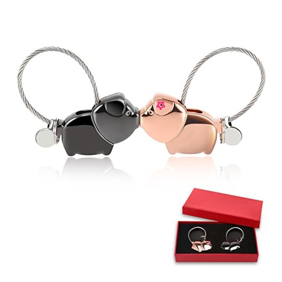 Foonii 1 par Parejas Llaveros, magnética Desmontable Auto Llaveros, para Parejas Mujer Hombre (Negra + Oro Rosa)