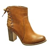  Angkorly - Zapatillas Moda Botines Low Boots Mujer Encaje Talón Tacón Ancho Alto 8 CM - Plantilla Forrada de Piel - Camel F1071 T 39