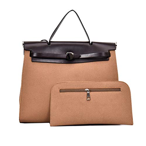 Preisvergleich Produktbild Weibliche Handtasche 2019 neue einfache Kontrastfarbe Kelly Tasche Schultertaschenweibliche Flut Paket (Khaki-Farbe, 40.5 * 14 * 25cm)