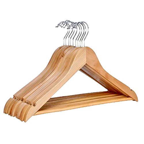 5 Stück qualitativ hochwertiger Designer Kleiderbügel aus Holz mit Hosensteg 360 Grad drehbarem Harken Hosenstange und Rockaufhängekerben Garderobenbügel Holzbügel Hosenbügel Hosenhalter in einem sehr schönen Design