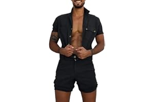 Oanviso Mono de Manga Corta/Sin Manga para Hombre Informal Mono con Bolsillo Color Sólido Trajes de Playa Cremallera/Botón Mono de Una Pieza Una Variedad de Estilos Verano Cómodo Mono