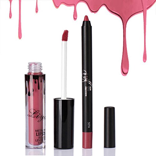 ROMANTIC BEAR Matt Non-stick Cup Wasserdicht Lipgloss+Lipliner Stift Set - 5