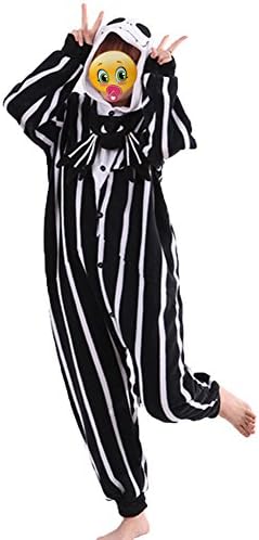 COHOThe Nightmare Before Christmas Jack Skellington Skeleton Romper Adult Men Women Unisex Animal Kigurumi Cosplay Pajamas Outfit Nonopnd Nightclothes Onesies Halloween Costume Clothing (S(151CM-161CM))