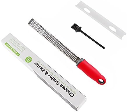 Stainless Steel Citrus Lemon Zester Cheese Grater,Butter, Chocolate, Ginger, Nutmeg, Parmesan Cheese, Fruits Vegetables Zester Grater with Cleaning Brush and Protective Cover (red)