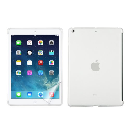 2in1 Set: kwmobile Hülle für Apple iPad Air - Smartcover Kompatibles Backcover Case Tablet Schutzhülle TPU Silikon - Tabletcase Cover Weiß + Folie, kristallklar
