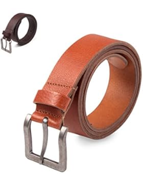 Herren Gürtel Echt-Leder Ledergürtel Braun Cognac Silber Schnalle Gürtelschnalle Jack Woods Leder-Gürtel Männer...