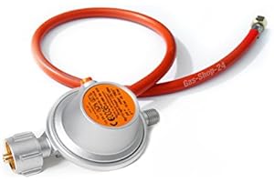 GAS-SHOP-24 50 mbar Caravan Anschluss-Set mit GOK Druckminderer/Caravanregler + Gasschlauch 40 cm (1/4" x RVS 8 mm) Austausch-Set Regler Regulator Wohnmobil Reisemobil Camper Gas Schlauch