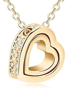 QUADIVA C! Damen Halskette Herzkette Kette mit Anhänger Herz (Farbe: gold) verziert mit funkelnden Kristallen...
