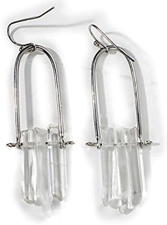 Sattaj Natural Raw Crystal Earrings Silver Color Handmade Crystal Drop Earring for Women Jewelry Gift (Clear)