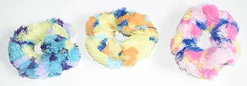 pack of 3 cute and colourful furry fluffy scrunchie hair ties (cool and colourful) , Trendy Fashionable Soft Fluffy Scrunchies In Funky Vibrant Colours