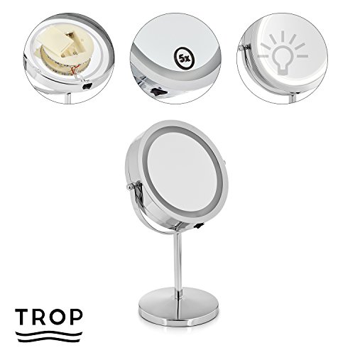 TROP Premium Kosmetik-Spiegel mit LED Beleuchtung und 5x Vergrößerung – – Make-Up Spiegel / Rasier-Spiegel / Reise-Spiegel / Illuminated Cosmetic Mirror / Make-up Mirror – mit 2 Jahren Geld-zurück-Garantie - 2