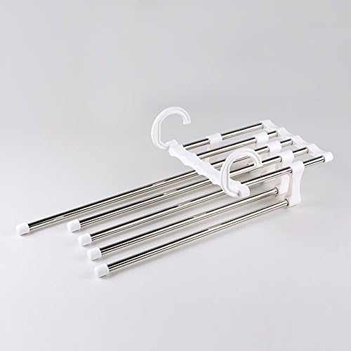 Stainless Steel 5 in 1 Multifunctional Trousers Pants Ties Scarf Shawl Rack Hanger Space Saver Storage (White)