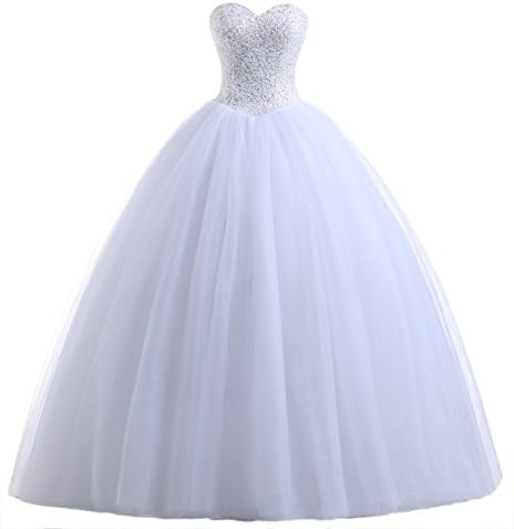 Women's Sweetheart Neck Beadings Ball Gown Bridal Wedding Dresses (UK 8, Ivory)