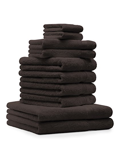 Betz Juego de 10 Piezas de Toallas Premium 100% algodón 2 Toallas de baño 4 Toallas de Mano 2 Toallas Invitados 2 Manoplas de baño Color marrón Oscuro