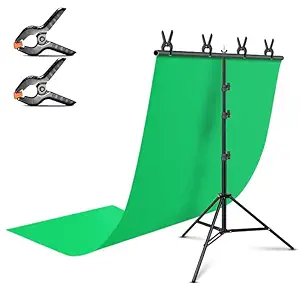 Yugam Photography T-Shaped Background Stand Adjustable Support Photo Studio for Backdrops Green Screen (T-Stand + Green Cloth)