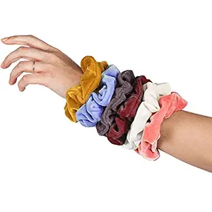 HARLOW Designer Velvet Scrunchies for hair, Big Scrunchies Velvet Packs for VSCO stuff, Hair Scrunchies - 6 Pack (Vintage)