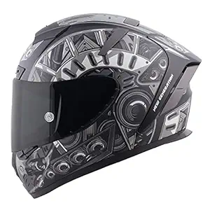 Steelbird SA-2 Terminator 2.0 Aeronautics Full Face Helmet (Large 600MM, Matt Black Grey with Clear Visor and Extra Smoke Visor)