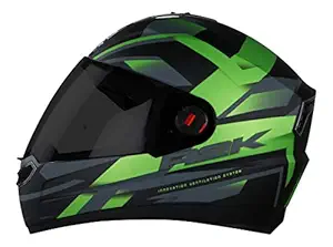 Steelbird SBA-1 R2K Full Face Graphics ABS Helmet in Matt Finish Helmet Fitted with Clear Visor and Extra Smoke Visor (Large 600 mm, Matt Black with Green)